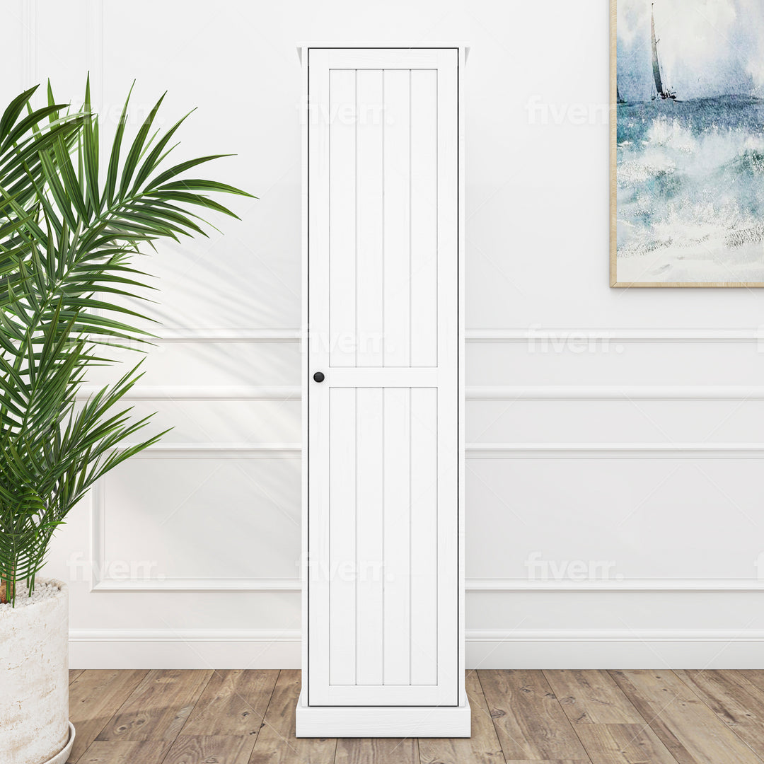 Hamptons 1 Door 5 Tier Shelf Multipurpose Cupboard White