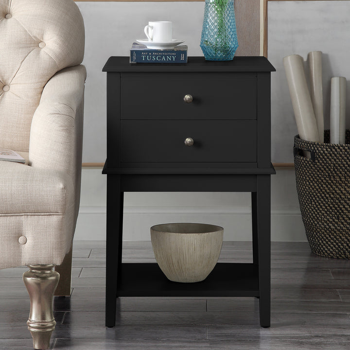 Chloe 2 Drawer Storage Bedside Table Night Stand Black
