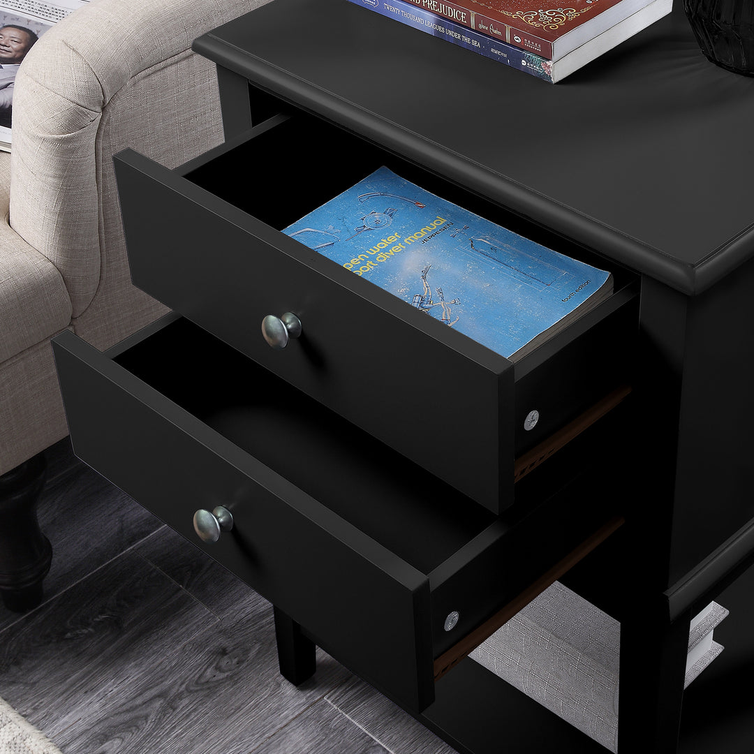 Chloe 2 Drawer Storage Bedside Table Night Stand Black