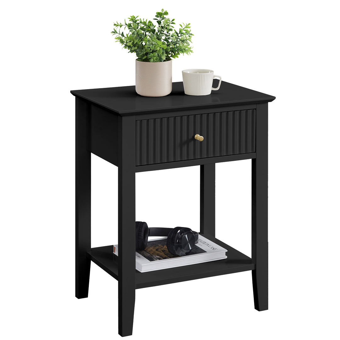 Zara Fluted 1 drawer side table - black