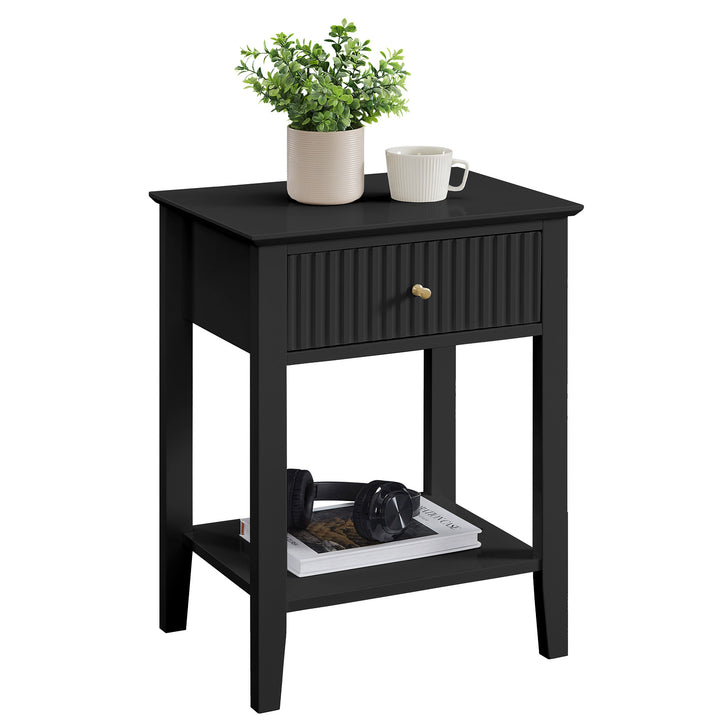 Zara Fluted 1 drawer side table - black