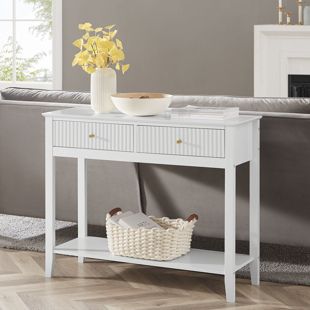 Zara Fluted 2 drawer console table - White
