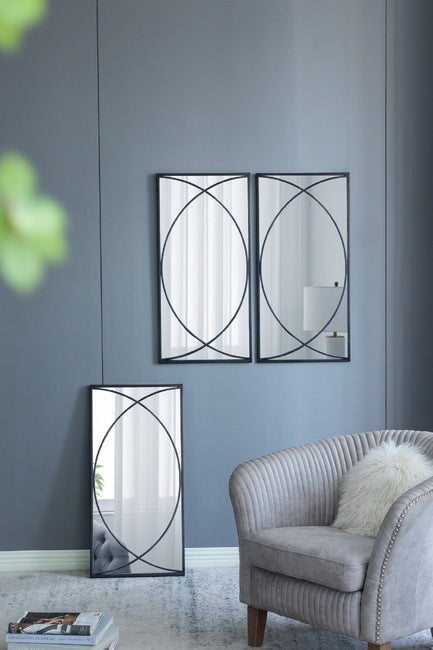 Set of 3 Black Swirl Wall Mirror