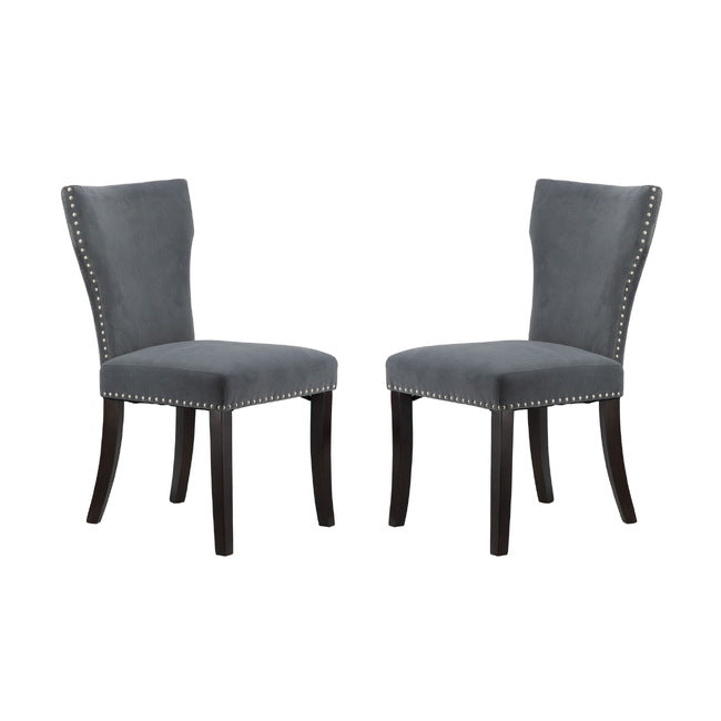 Luxe Comfort: Studded Grey Velvet Dining Chairs (Set of 2)