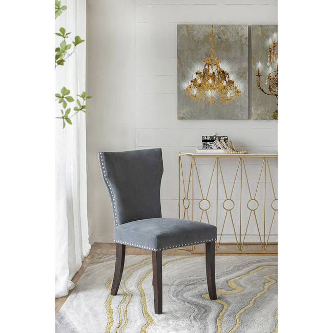 Luxe Comfort: Studded Grey Velvet Dining Chairs (Set of 2)