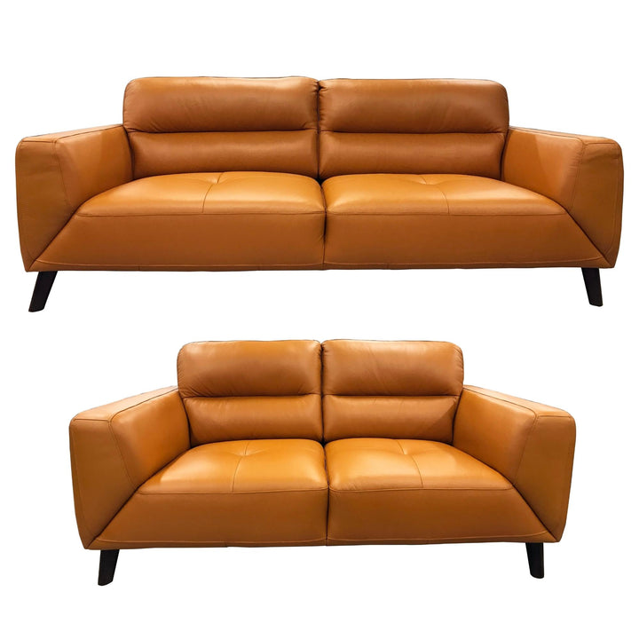 Downy Leather Sofa Set: Modern Comfort & Style (3+2 Seater, Tangerine)