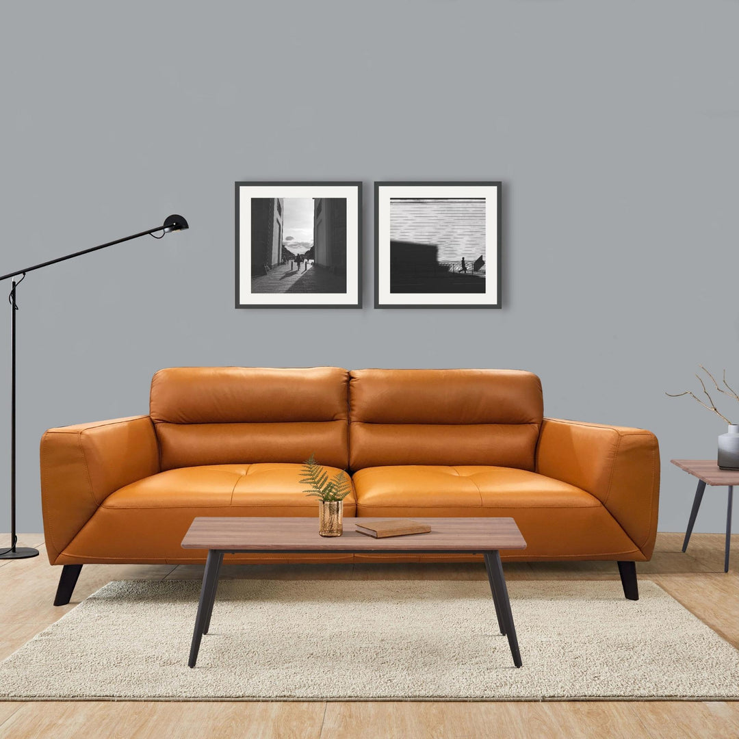 Downy Leather Sofa Set: Modern Comfort & Style (3+2 Seater, Tangerine)