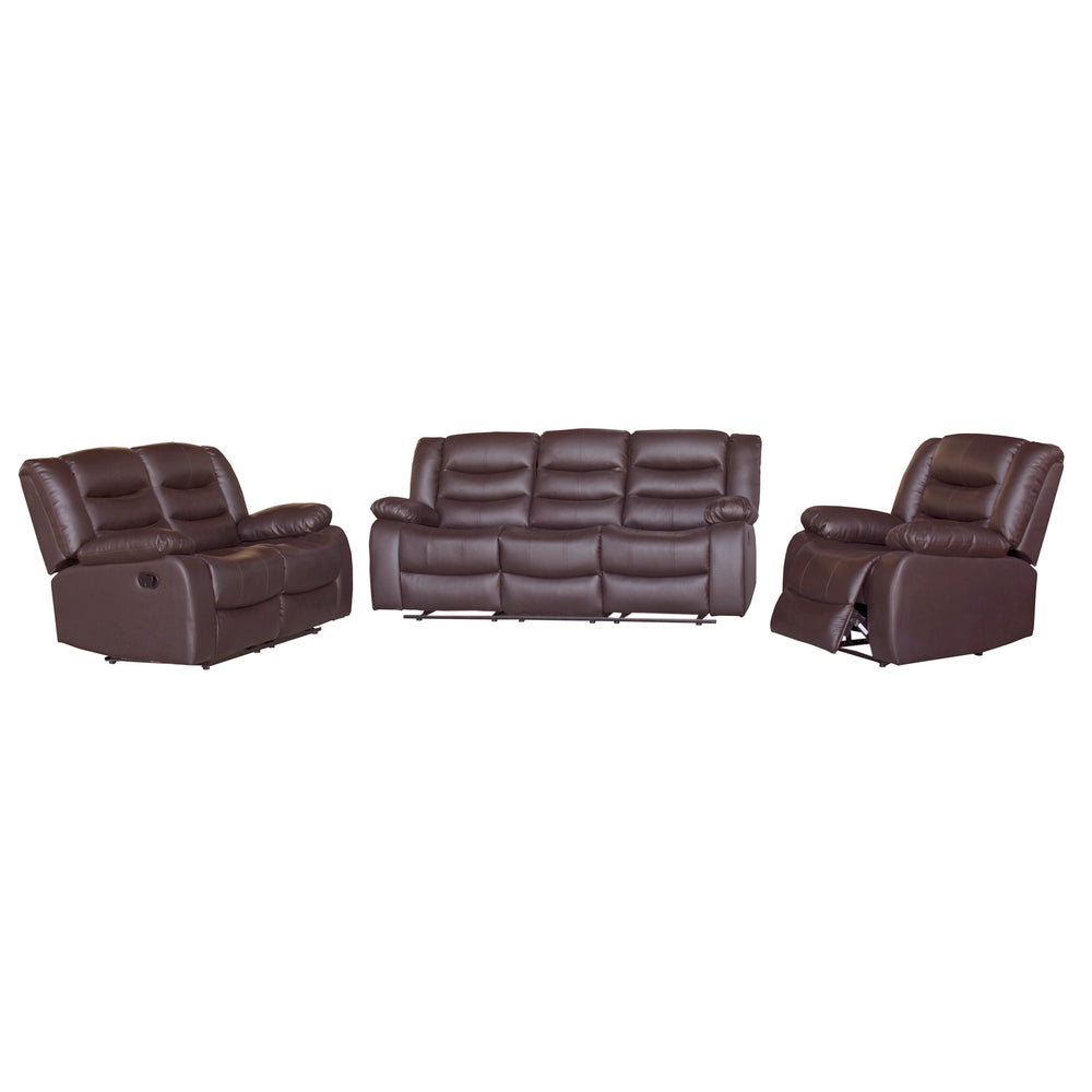 6 Seater Recliner Sofa in Plush Faux Leather Brown Front View