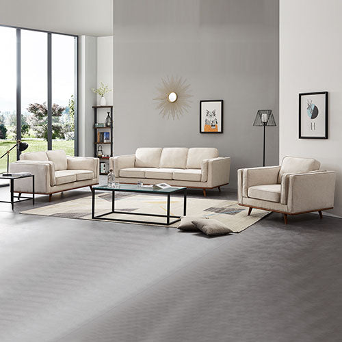 Beige Fabric 3+2+1 Seater Sofa Lounge Set with Wooden Frame