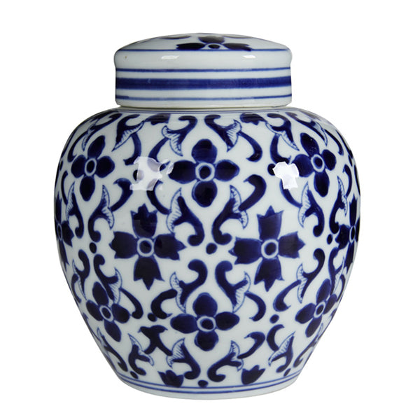 Charming Blue & White Flower Pattern High-Fired Ceramic Ginger Jar