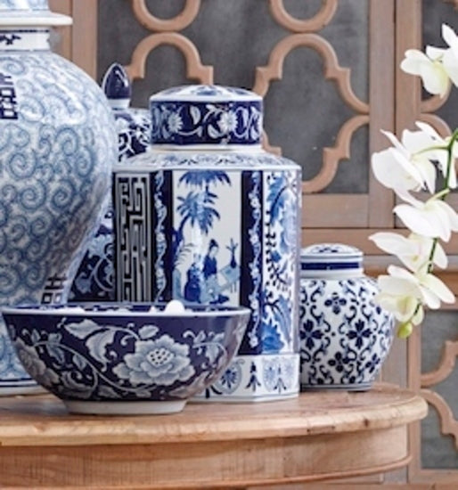 Charming Blue & White Flower Pattern High-Fired Ceramic Ginger Jar