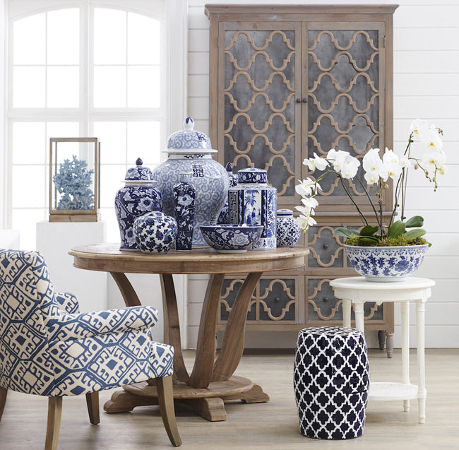 Charming Blue & White Flower Pattern High-Fired Ceramic Ginger Jar