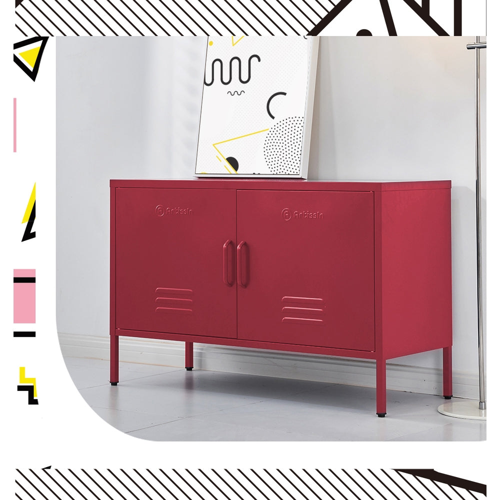 ArtissIn Buffet Sideboard Locker Metal Storage Cabinet - Pink