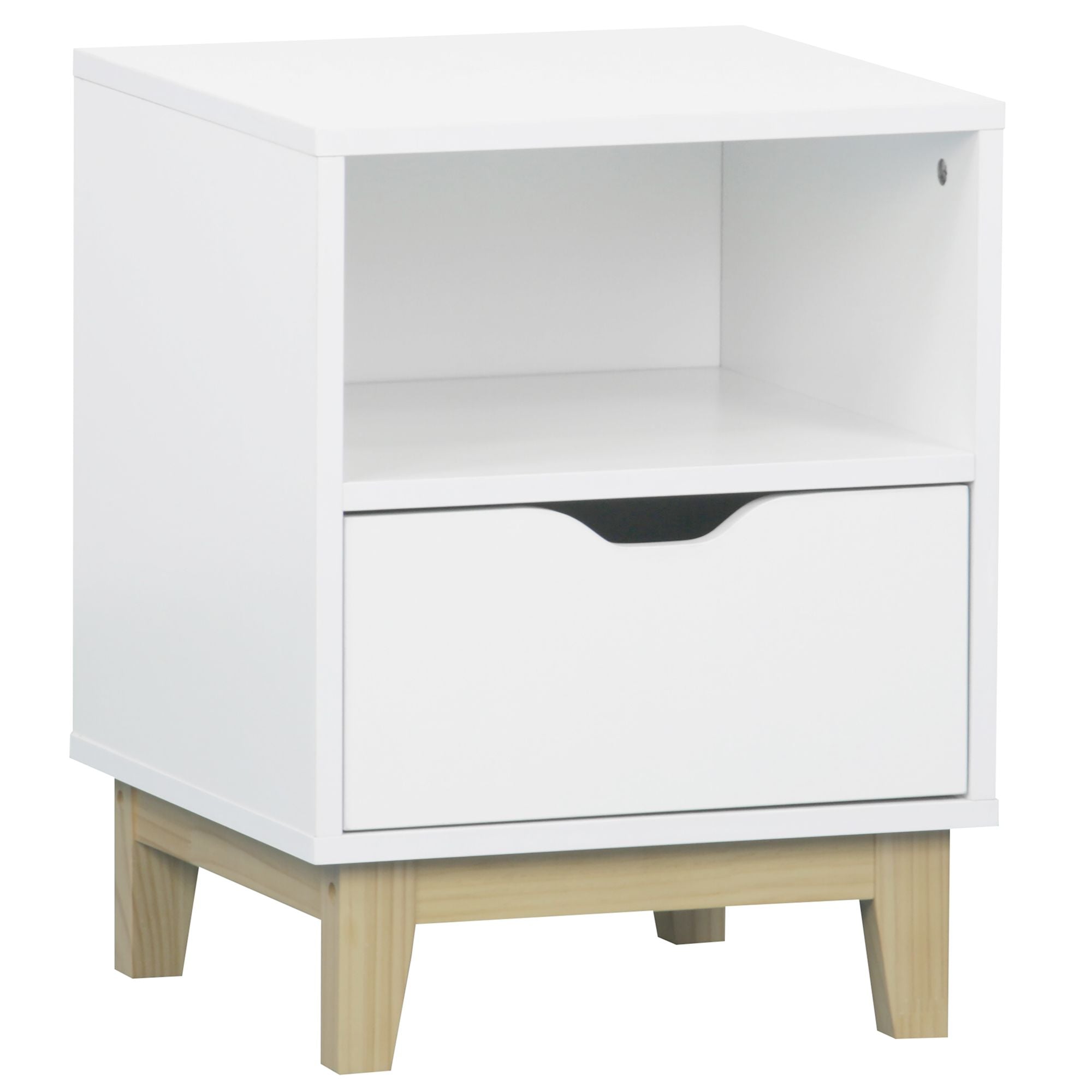 Image shows Scandinavian Bedside Table from cross angle 