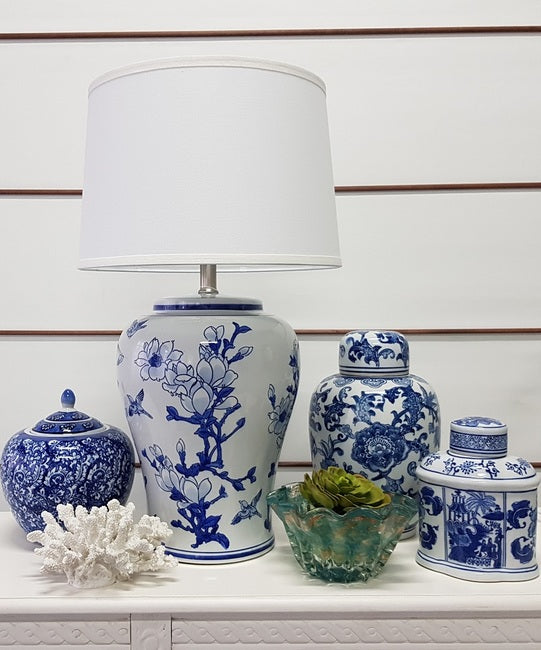 Blue & White Ceramic Chinoisere Ginger Jar