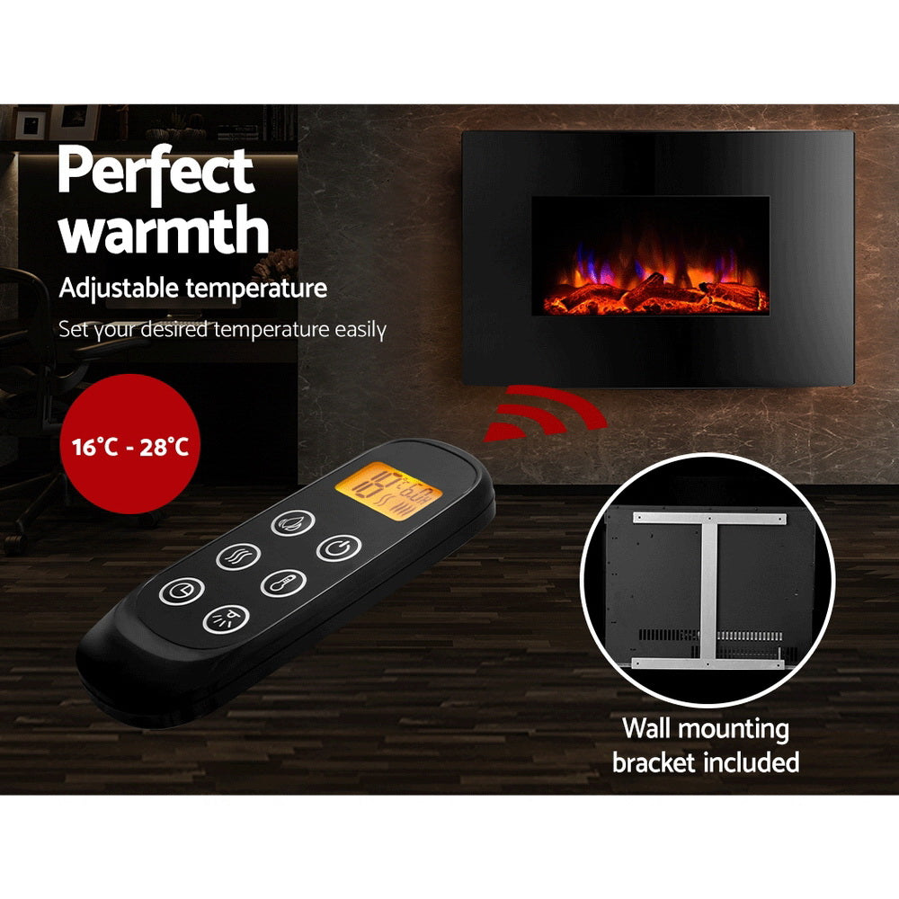 Electric Wall Mounted Heater 3D Flame Effect Black