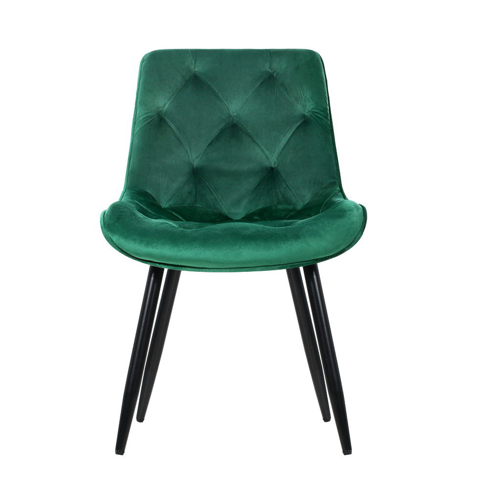 Front view of Set of 2 Green Dining Chairs Velvet Padded