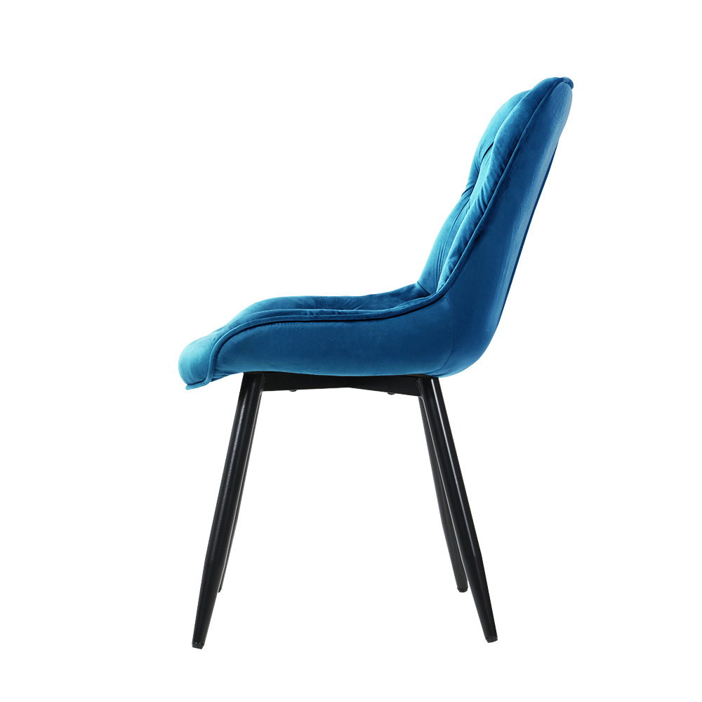 Set of 2 Blue Dining Chairs Velvet Padded Seat