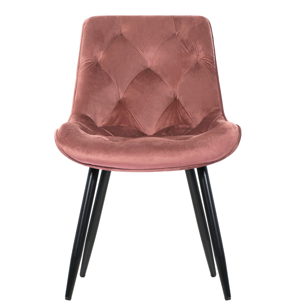Set of 2 Pink Dining Chairs Velvet Padded