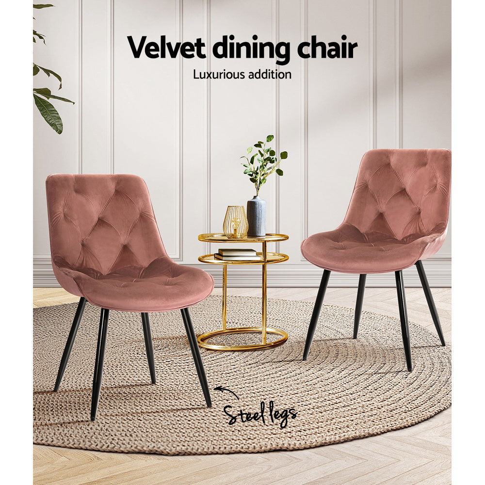 Set of 2 Pink Dining Chairs Velvet Padded