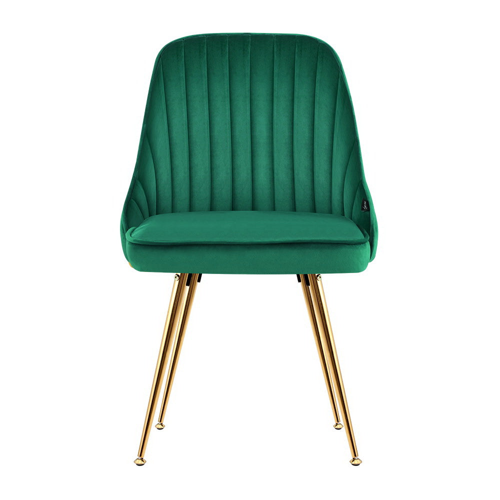One chair view Retro Dining Chairs Metal Legs Velvet Green