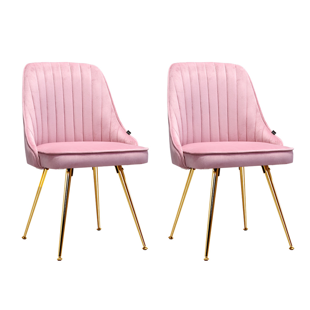 Set of 2 Dining Chairs Retro Chair Velvet Pink