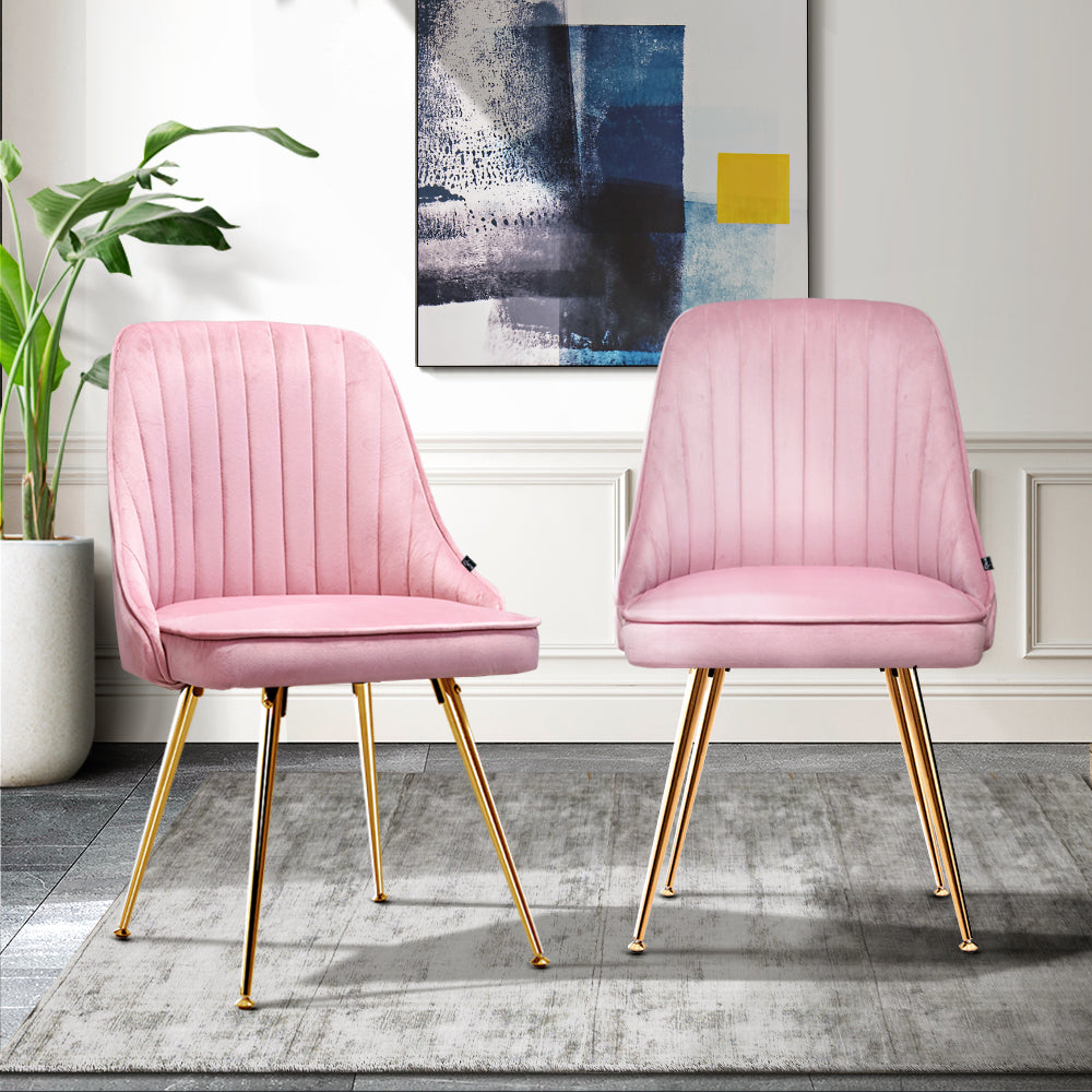 Another display of Set of 2 Dining Chairs Retro Chair Velvet Pink