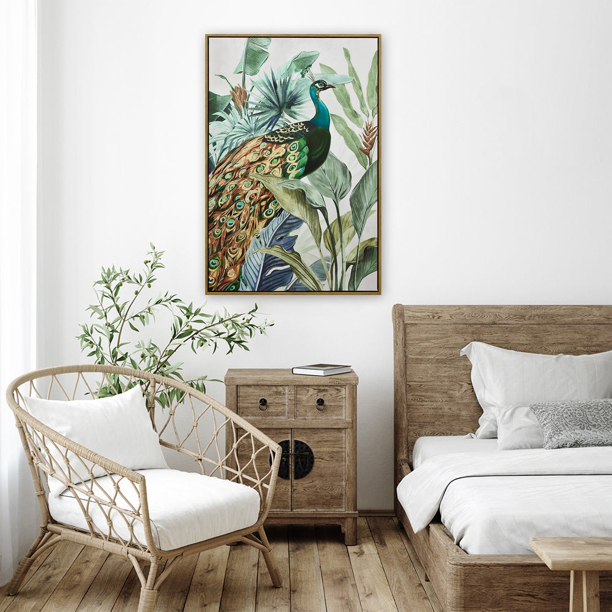 Golden Plume Dark Wood Framed Canvas Wall Art 60X90cm