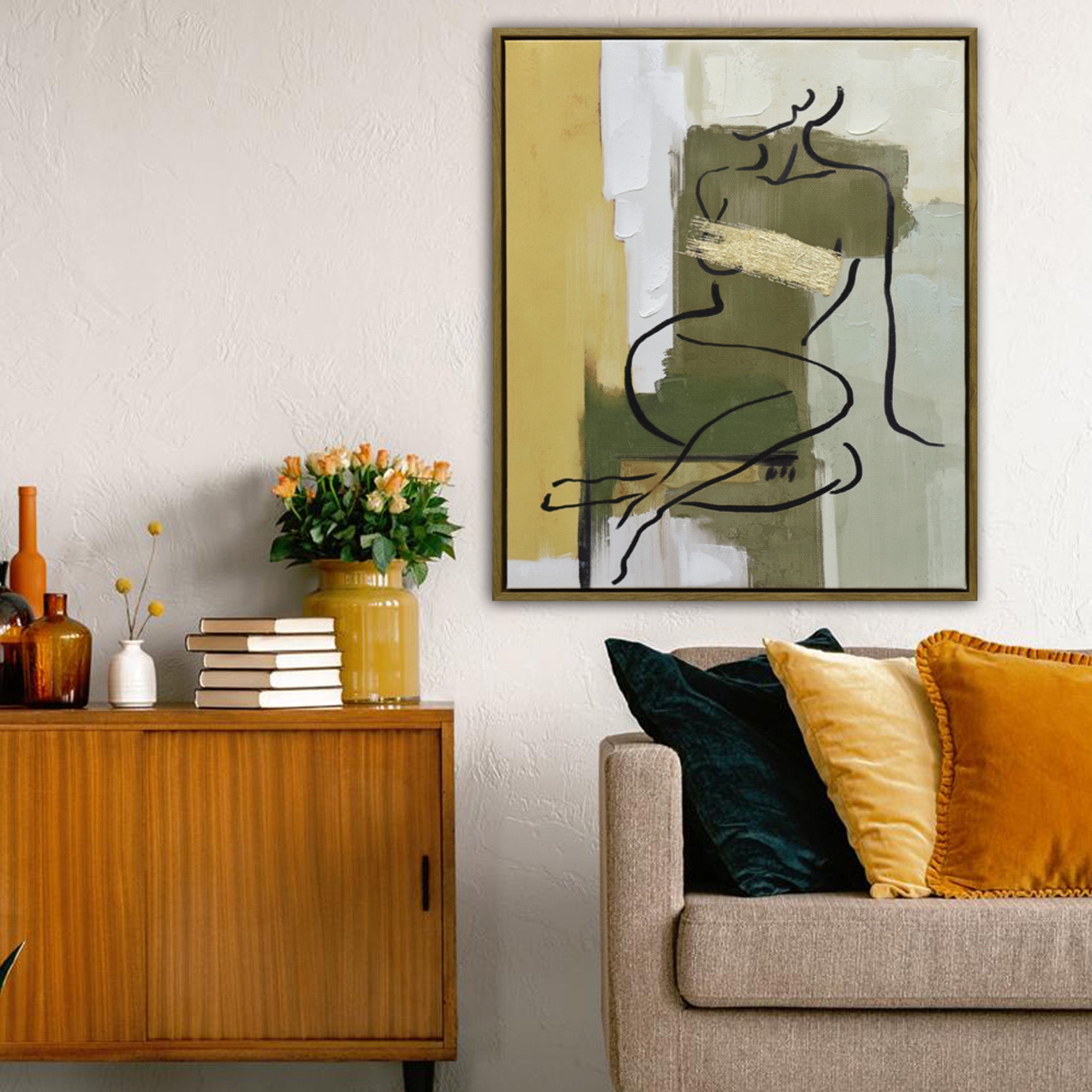 Golden Veil Dark Wood Framed Canvas Wall Art 50X60cm
