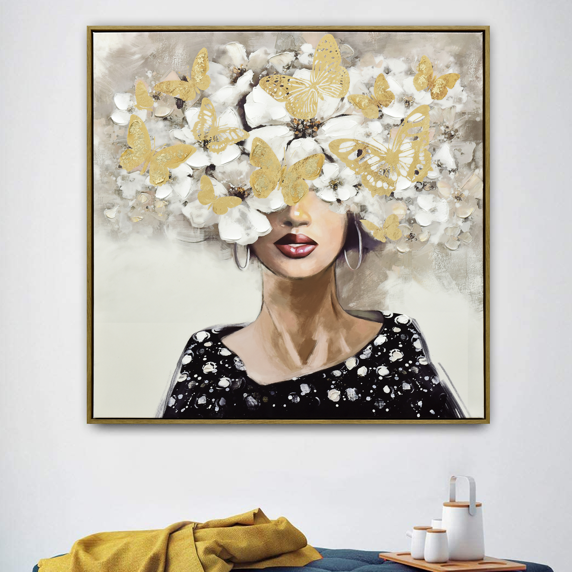 Floral Fantasia Dark Wood Framed Canvas Wall Art 80X80cm