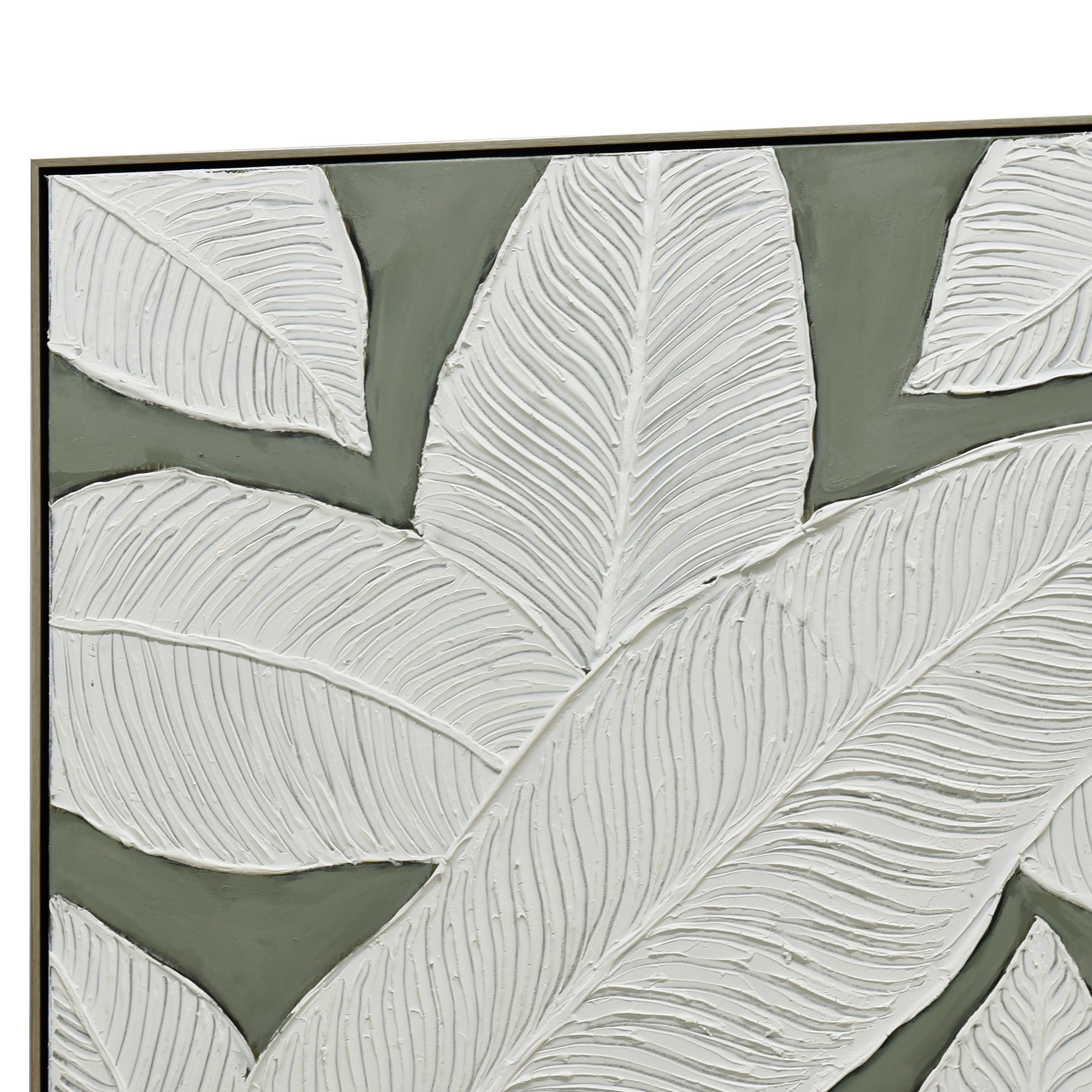 Emerald Oasis: Leaves of Serenity Champagne Framed Wall Art 100X100cm