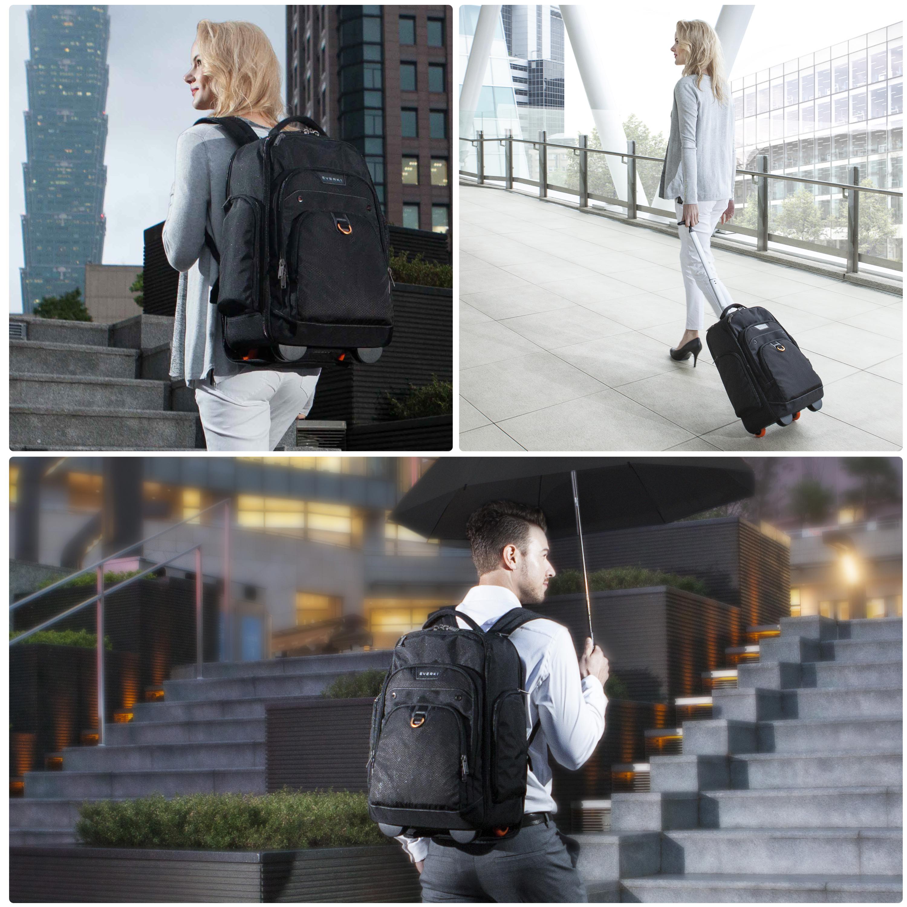 Real life image of people wearing Everki Atlas Wheeled Laptop Backpack