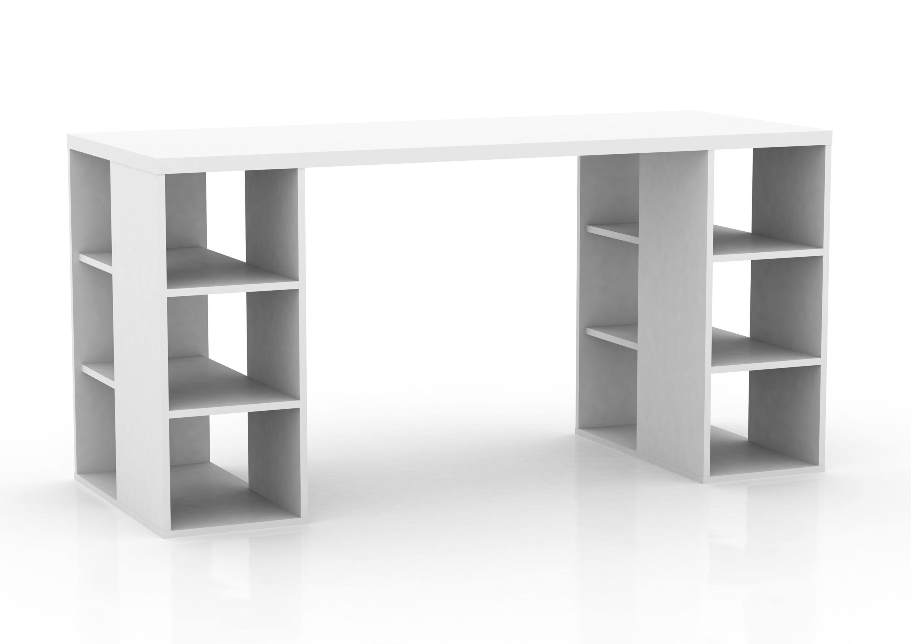 Bloc Desk With Storage Shelves - White