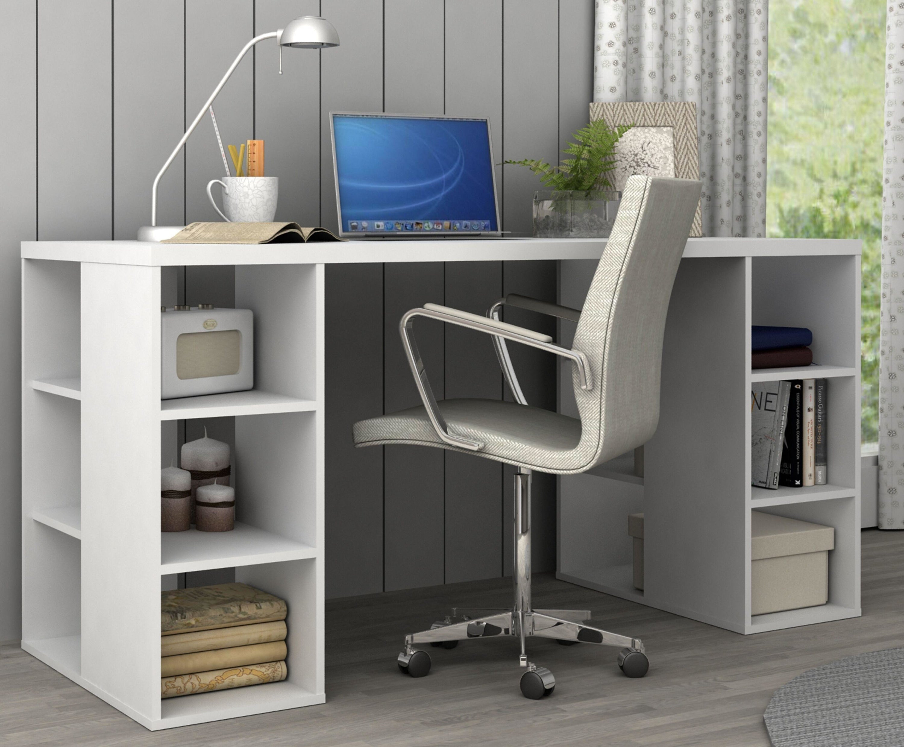 Bloc Desk With Storage Shelves - White