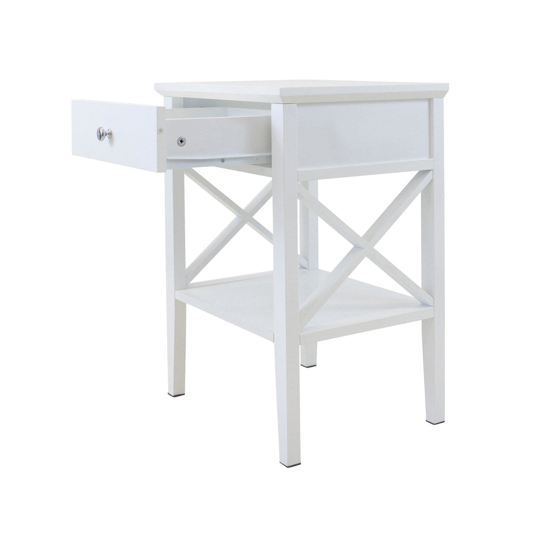 Long Island 1 Storage Drawer Bedroom Bedside Table - White