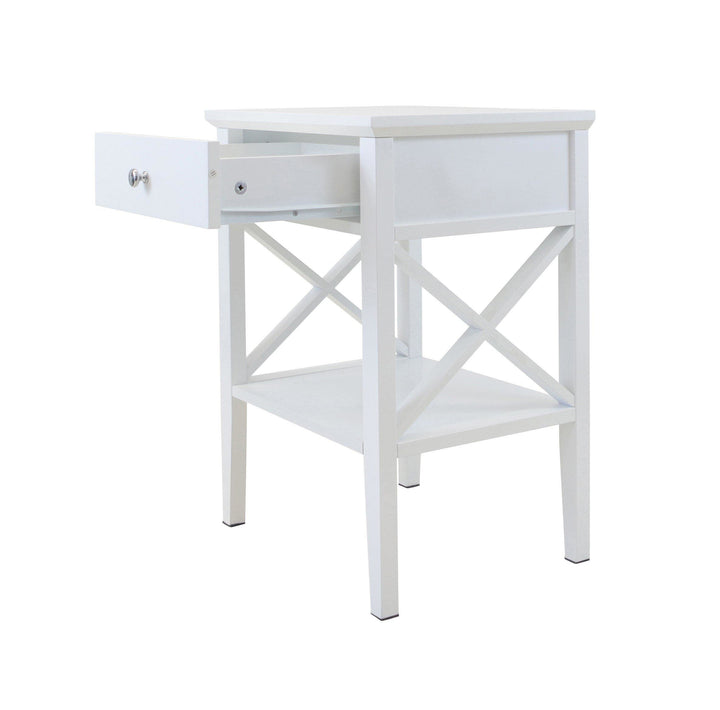 Long Island 1 Storage Drawer Bedroom Bedside Table - White