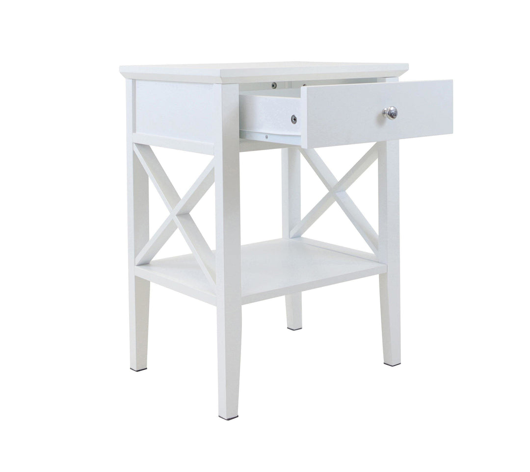 Long Island 1 Storage Drawer Bedroom Bedside Table - White