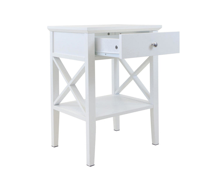 Long Island 1 Storage Drawer Bedroom Bedside Table - White