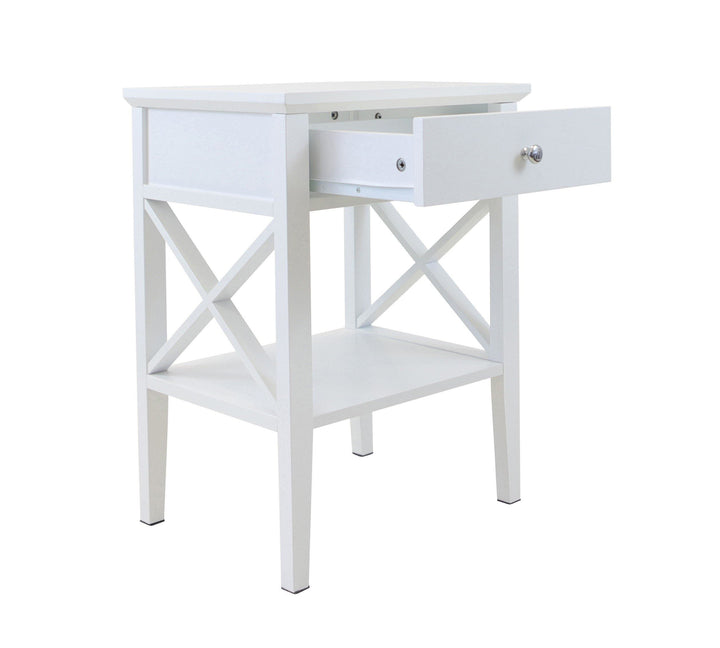 Long Island 1 Storage Drawer Bedroom Bedside Table - White