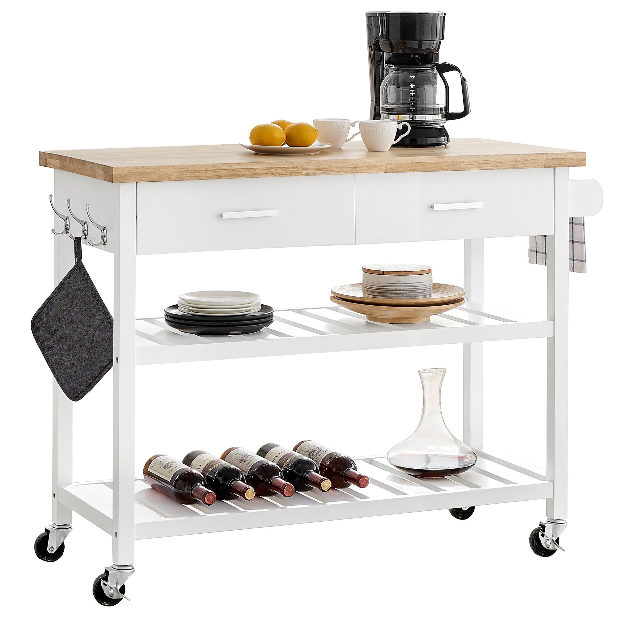 Stylish and Practical Kitchen Island Trolley with Open Shelves in White